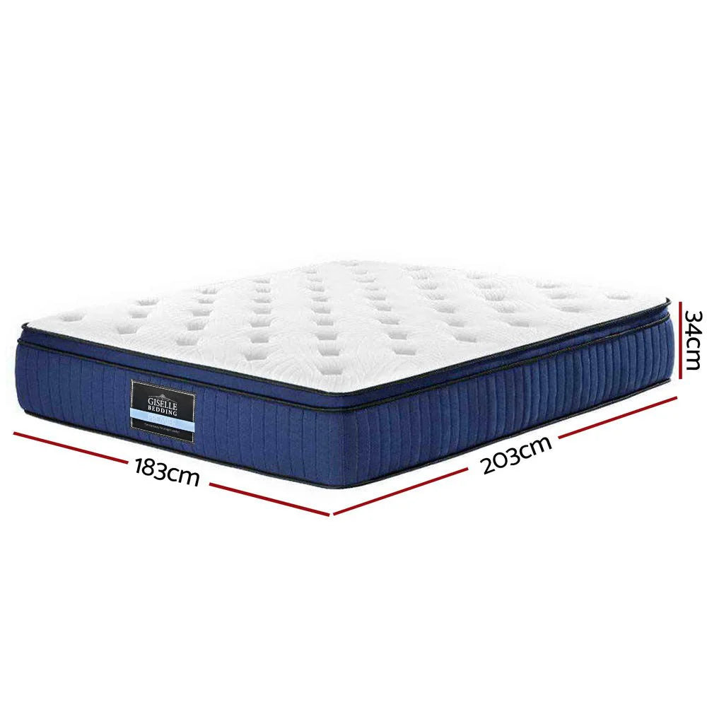 King Comfort Package | Franky Euro Top Cool Gel Mattress (Medium Firm) in blue and white, 34cm thick, 203x183cm bed mattress.