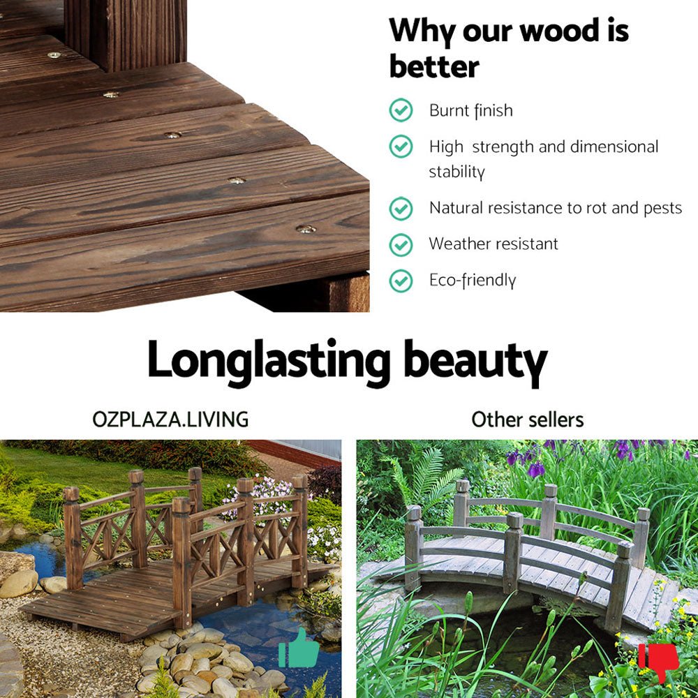 Garden Decor Outdoor Ornament Wooden Bridge 150cm - Furniture > Outdoor - Bedzy Australia