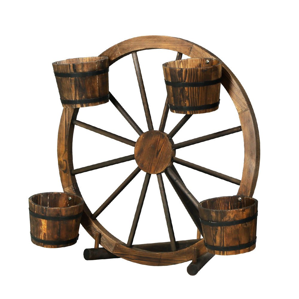 Garden Decor Plant Stand Outdoor Ornament Wooden Wagon Wheel 80cm - Furniture > Outdoor - Bedzy Australia