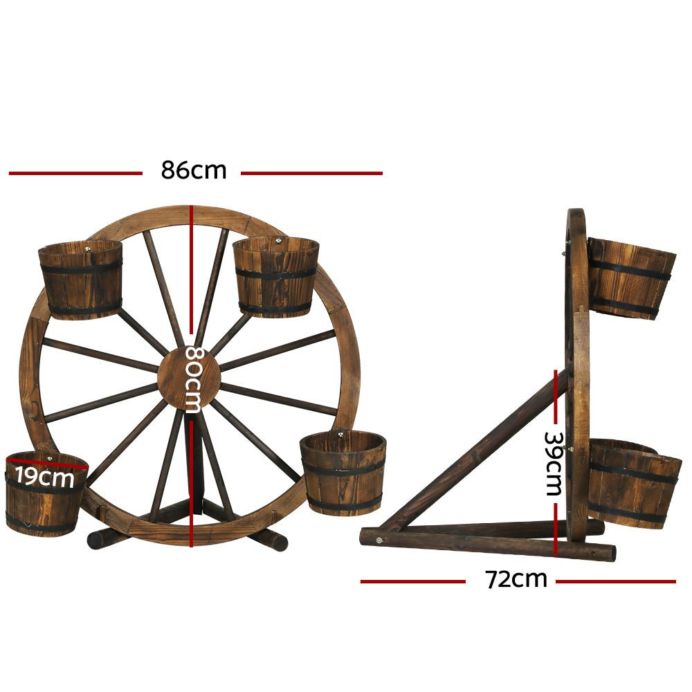 Garden Decor Plant Stand Outdoor Ornament Wooden Wagon Wheel 80cm - Furniture > Outdoor - Bedzy Australia