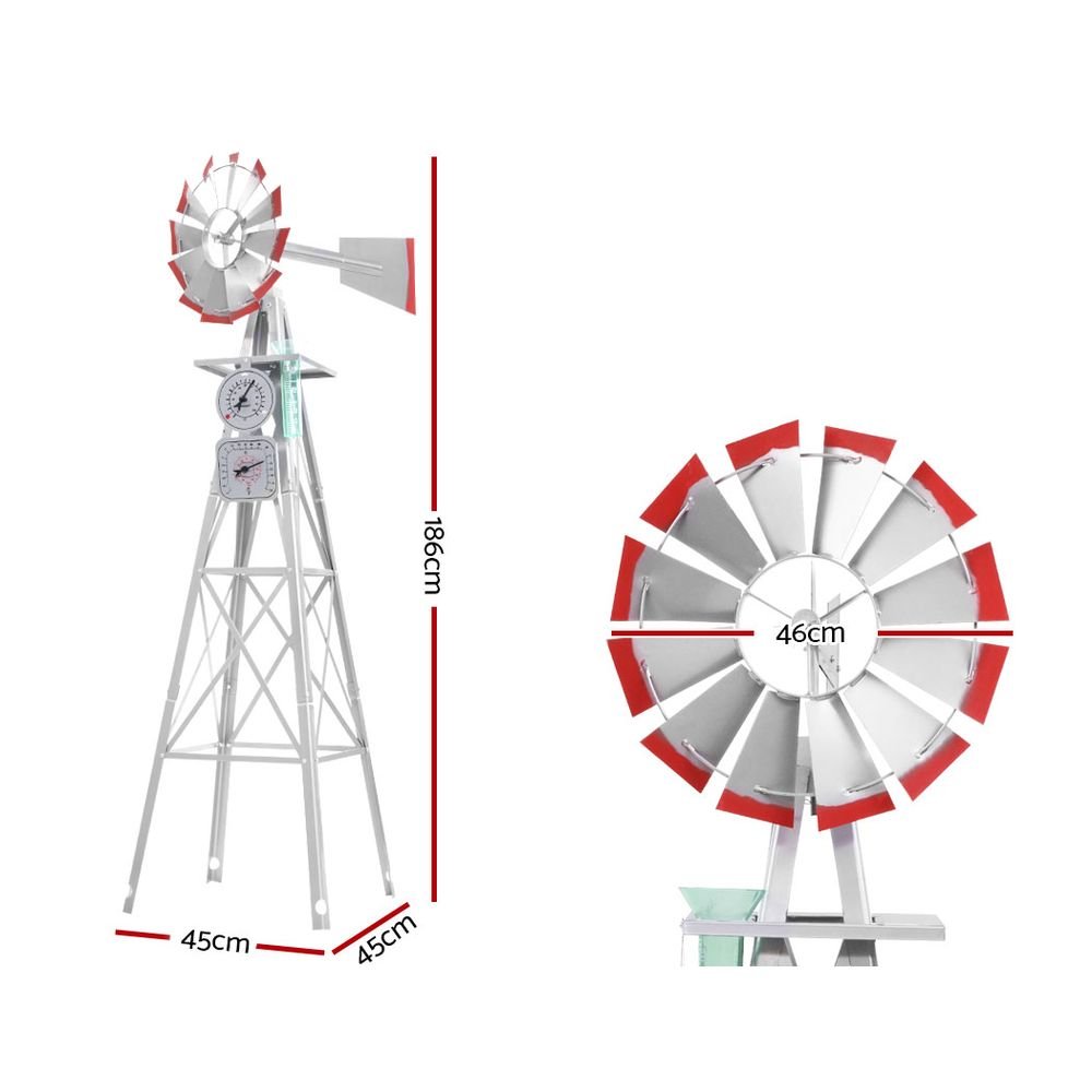 Garden Windmill 6FT 186cm Metal Ornaments Outdoor Decor Ornamental Wind Will - Home & Garden > Decor - Bedzy Australia