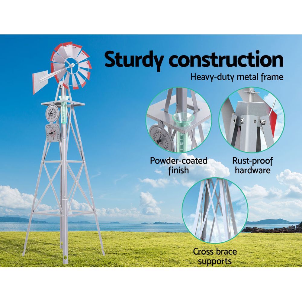 Garden Windmill 6FT 186cm Metal Ornaments Outdoor Decor Ornamental Wind Will - Home & Garden > Decor - Bedzy Australia