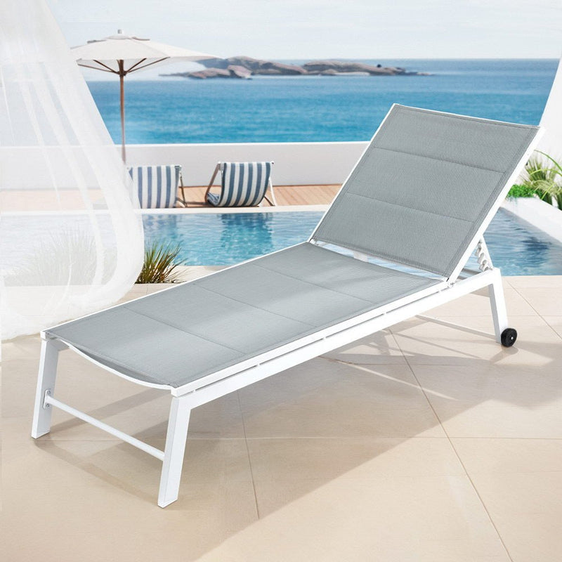 Gardeon Sun Lounger Chaise Lounge Wheels Patio Furniture Outdoor Setting White - Furniture > Outdoor > Outdoor Sofas & Lounge Sets - Bedzy Australia