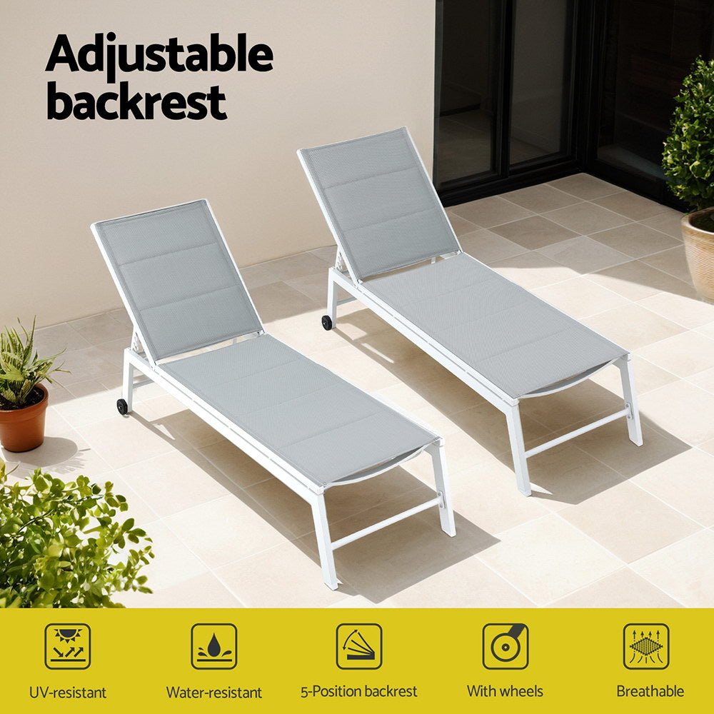 Gardeon Sun Lounger Chaise Lounge Wheels Patio Furniture Outdoor Setting White - Furniture > Outdoor > Outdoor Sofas & Lounge Sets - Bedzy Australia