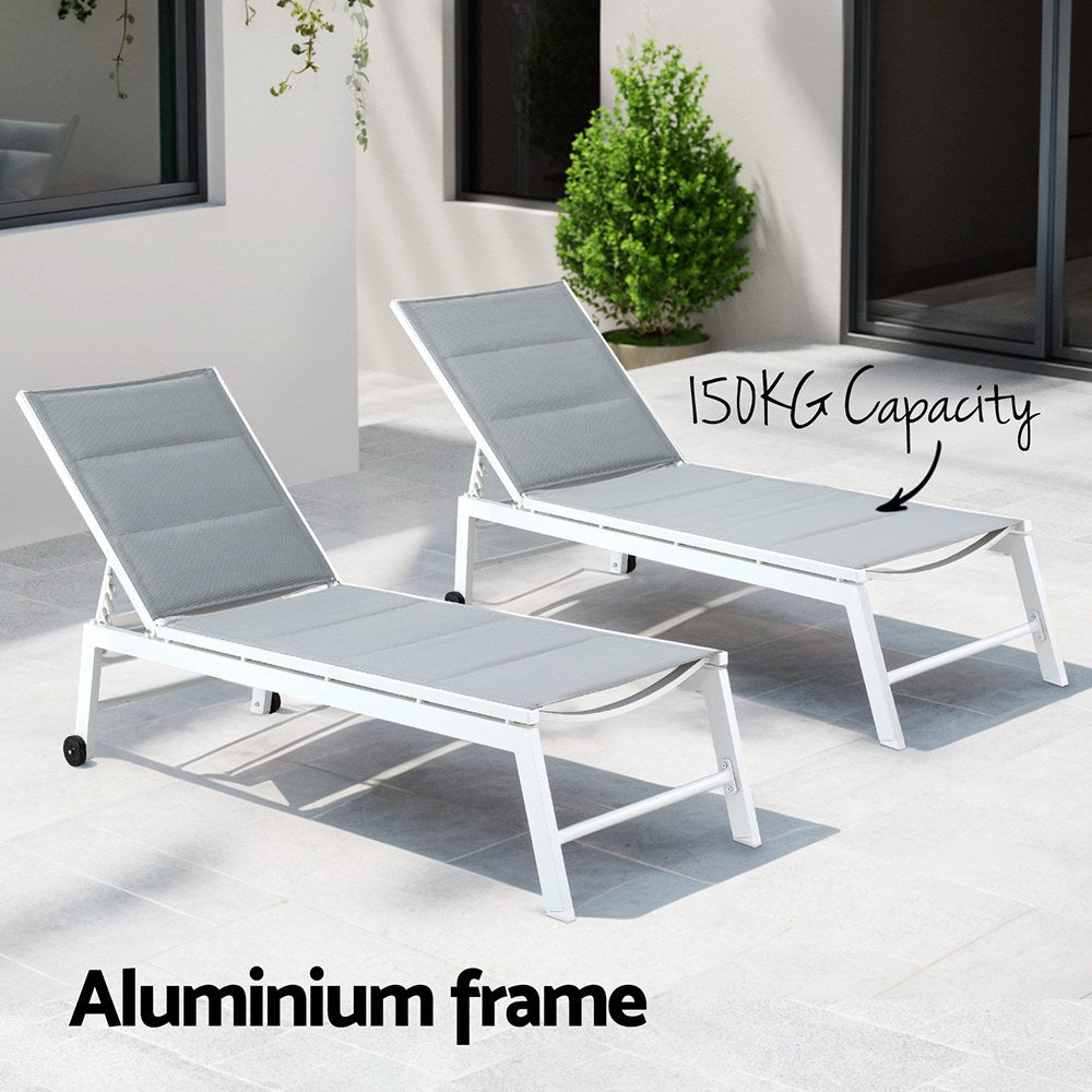 Gardeon Sun Lounger Chaise Lounge Wheels Patio Furniture Outdoor Setting White - Furniture > Outdoor > Outdoor Sofas & Lounge Sets - Bedzy Australia