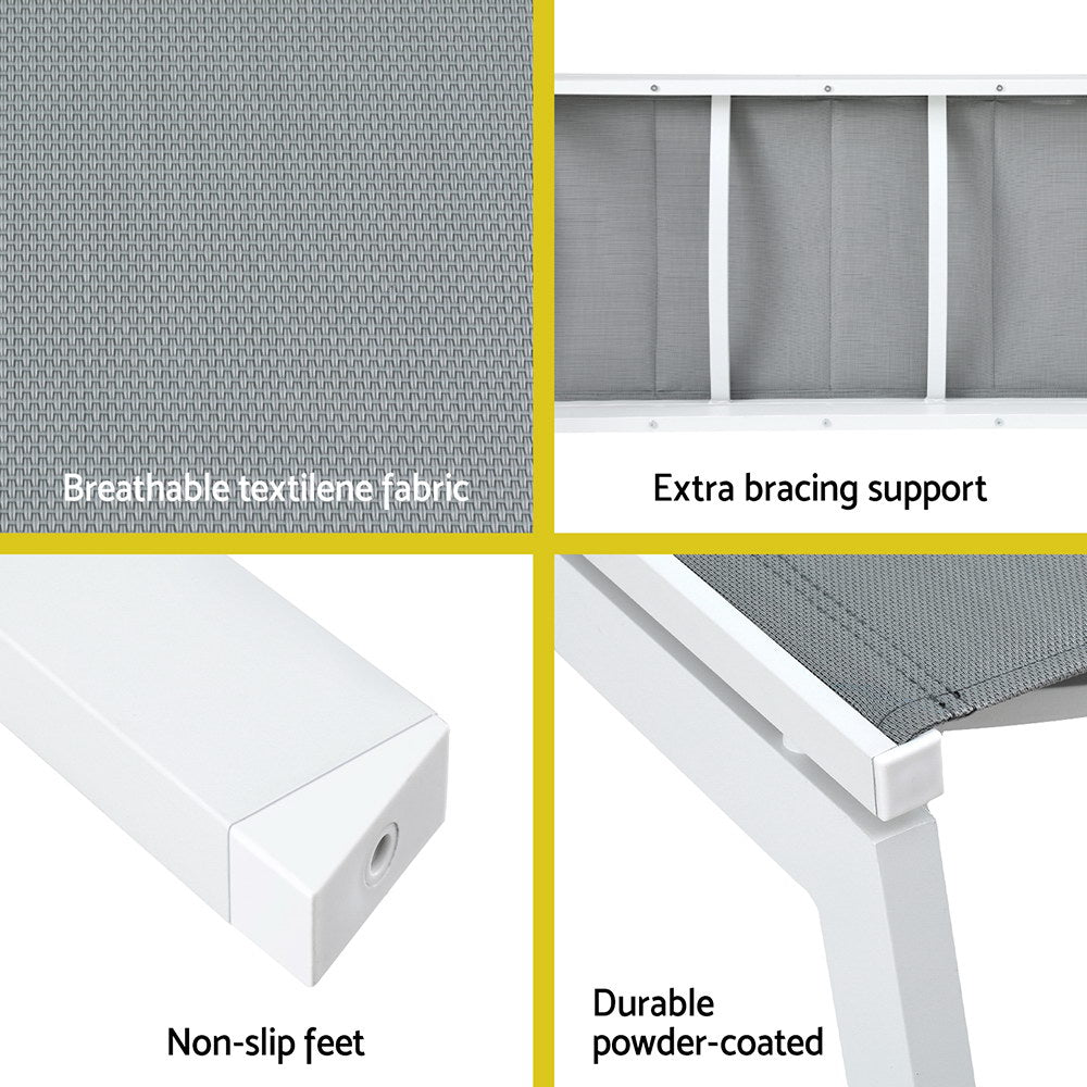 Gardeon Sun Lounger Chaise Lounge Wheels Patio Furniture Outdoor Setting White - Furniture > Outdoor > Outdoor Sofas & Lounge Sets - Bedzy Australia