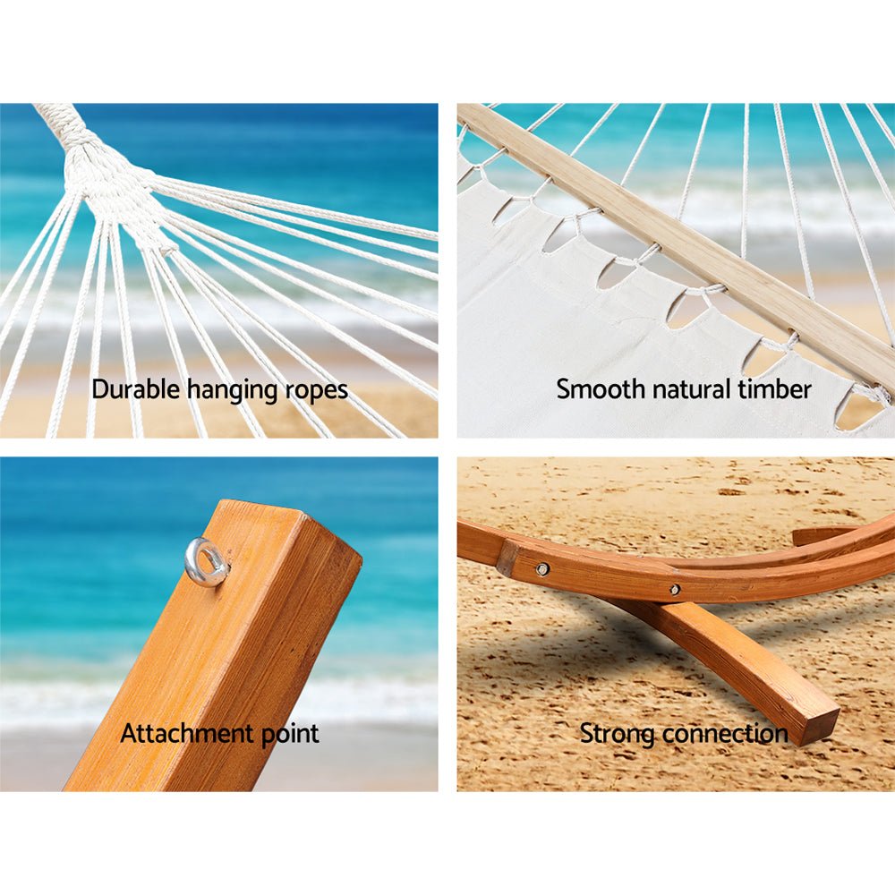 Hammock Bed Outdoor Camping Garden Tassel Timber Hammock White - Home & Garden > Hammocks - Bedzy Australia