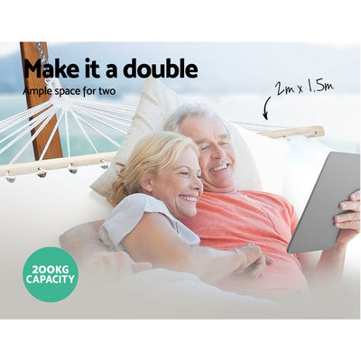 Hammock Bed Outdoor Camping Garden Tassel Timber Hammock White - Home & Garden > Hammocks - Bedzy Australia