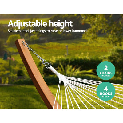 Hammock Bed Outdoor Camping Garden Tassel Timber Hammock White - Home & Garden > Hammocks - Bedzy Australia