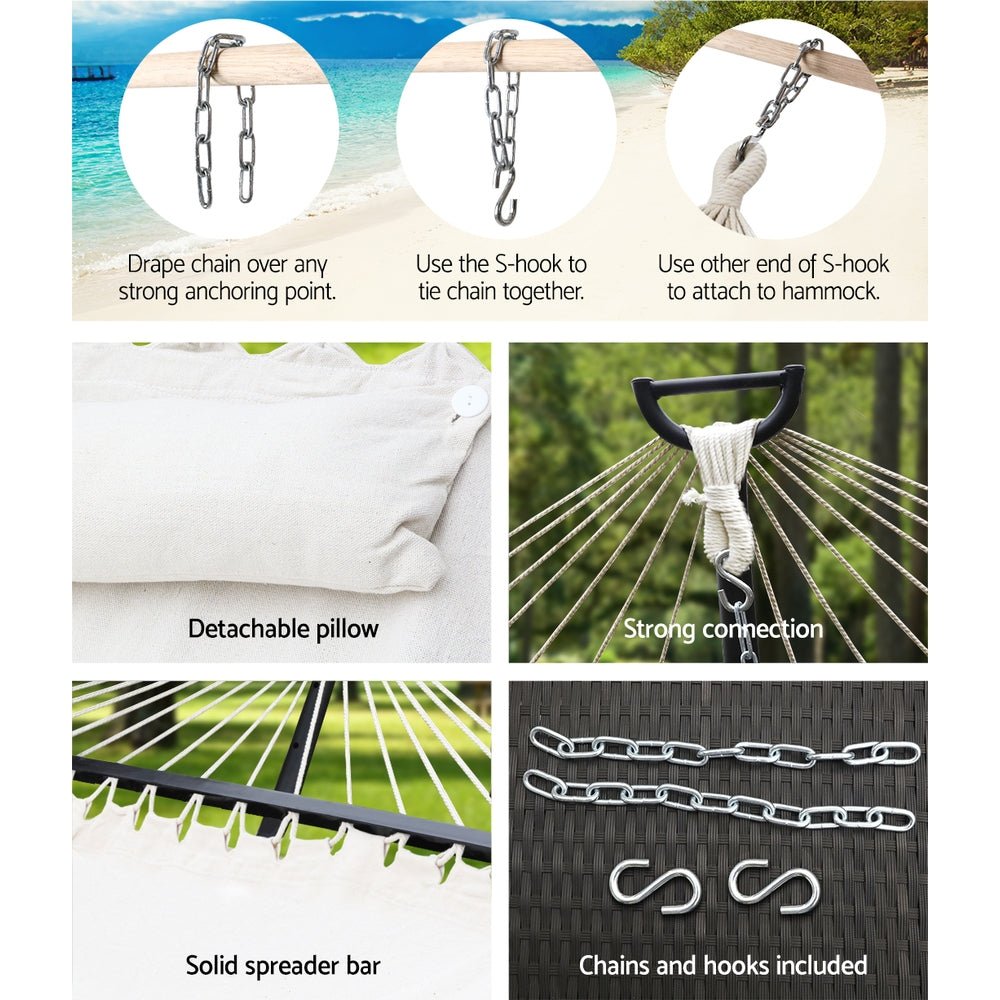 Hammock Bed Outdoor Camping Portable Hanging Chair 2 Person Piillow - Home & Garden > Hammocks - Bedzy Australia