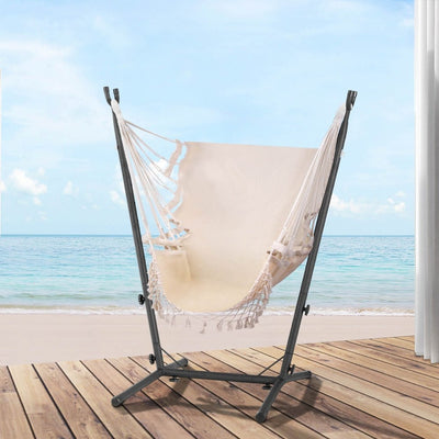 Hammock Chair Outdoor Camping Hanging with Stand Cream - Home & Garden > Hammocks - Bedzy Australia