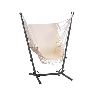 Hammock Chair Outdoor Camping Hanging with Stand Cream - Home & Garden > Hammocks - Bedzy Australia