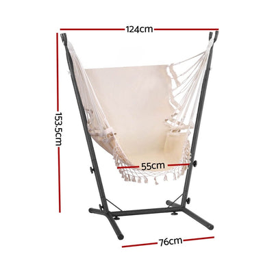 Hammock Chair Outdoor Camping Hanging with Stand Cream - Home & Garden > Hammocks - Bedzy Australia