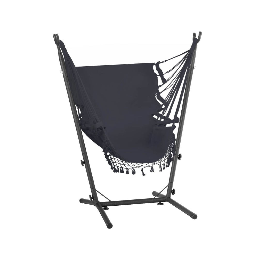 Hammock Chair Outdoor Camping Hanging with Stand Grey - Home & Garden > Hammocks - Bedzy Australia