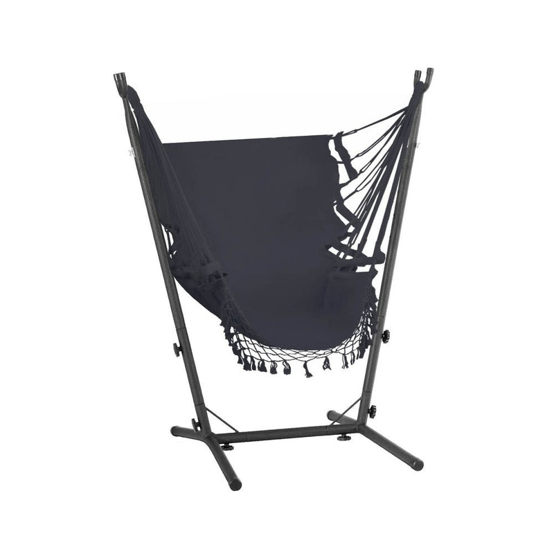 Hammock Chair Outdoor Camping Hanging with Stand Grey - Home & Garden > Hammocks - Bedzy Australia