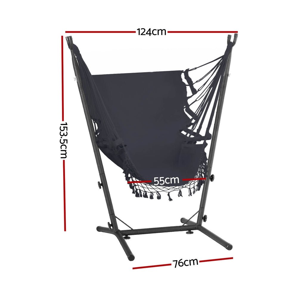 Hammock Chair Outdoor Camping Hanging with Stand Grey - Home & Garden > Hammocks - Bedzy Australia