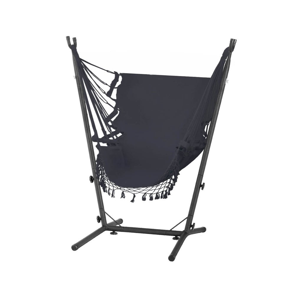 Hammock Chair Outdoor Camping Hanging with Stand Grey - Home & Garden > Hammocks - Bedzy Australia