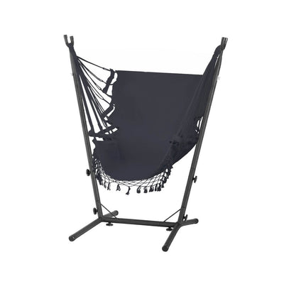 Hammock Chair Outdoor Camping Hanging with Stand Grey - Home & Garden > Hammocks - Bedzy Australia