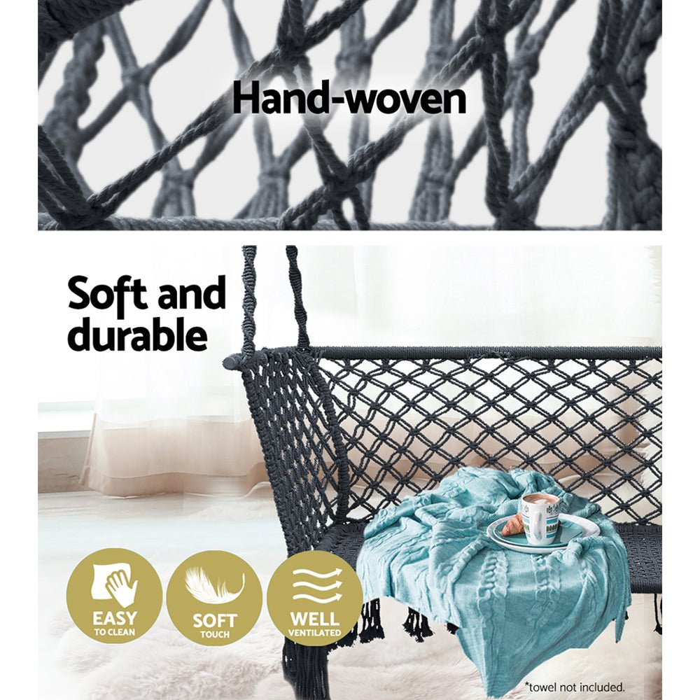 Hammock Chair Outdoor Portable Camping Hammocks 2 Person Grey - Furniture > Outdoor - Bedzy Australia
