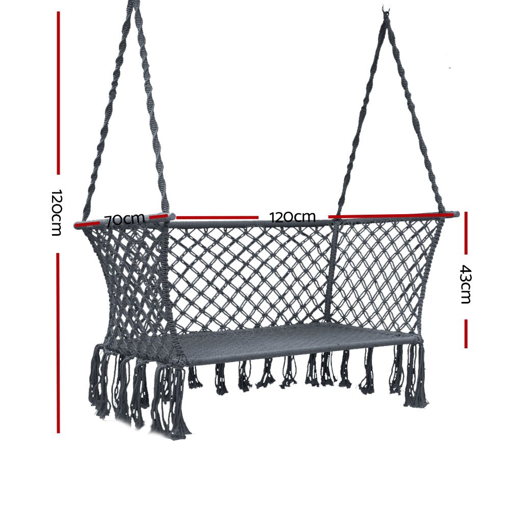 Hammock Chair Outdoor Portable Camping Hammocks 2 Person Grey - Furniture > Outdoor - Bedzy Australia