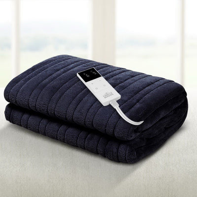 Heated Electric Throw Rug Fleece Sunggle Blanket Washable Charcoal - Bedzy Australia
