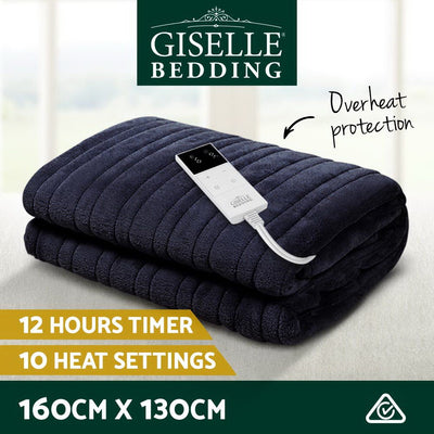Heated Electric Throw Rug Fleece Sunggle Blanket Washable Charcoal - Bedzy Australia