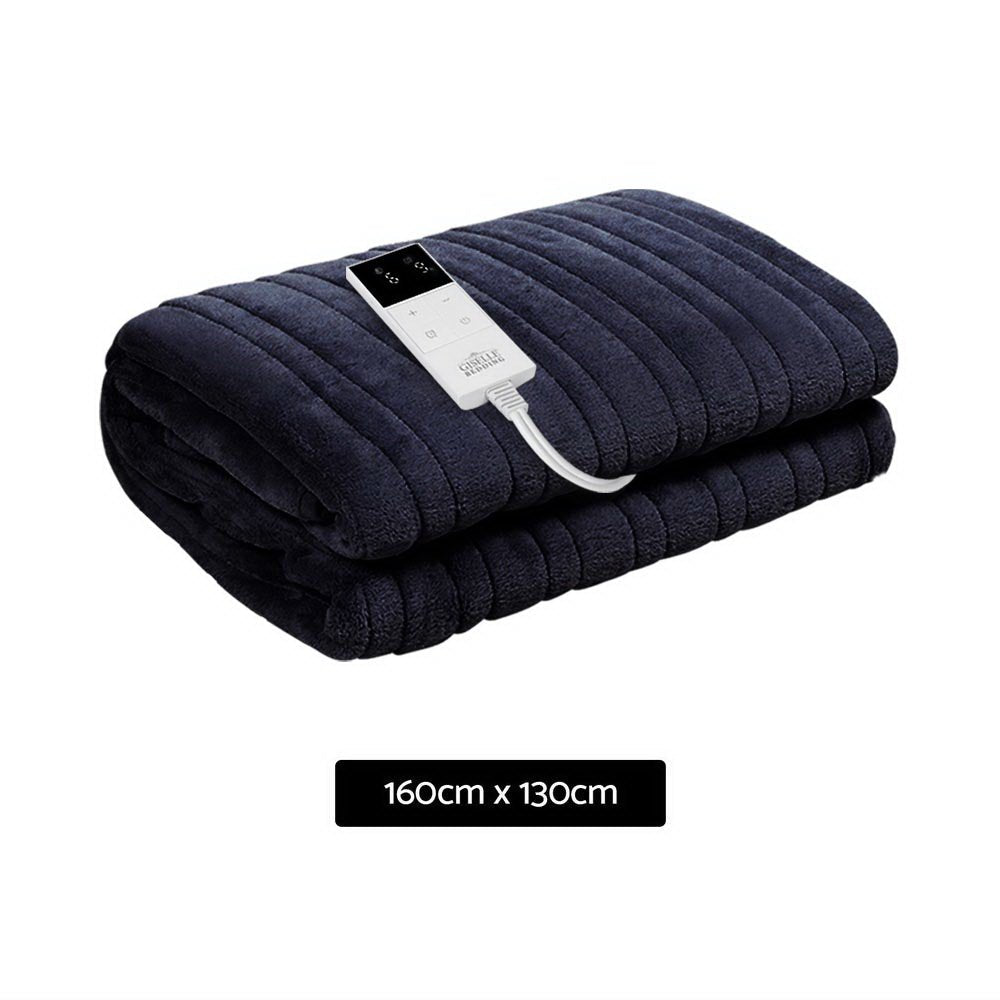 Heated Electric Throw Rug Fleece Sunggle Blanket Washable Charcoal - Bedzy Australia