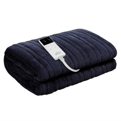 Heated Electric Throw Rug Fleece Sunggle Blanket Washable Charcoal - Bedzy Australia