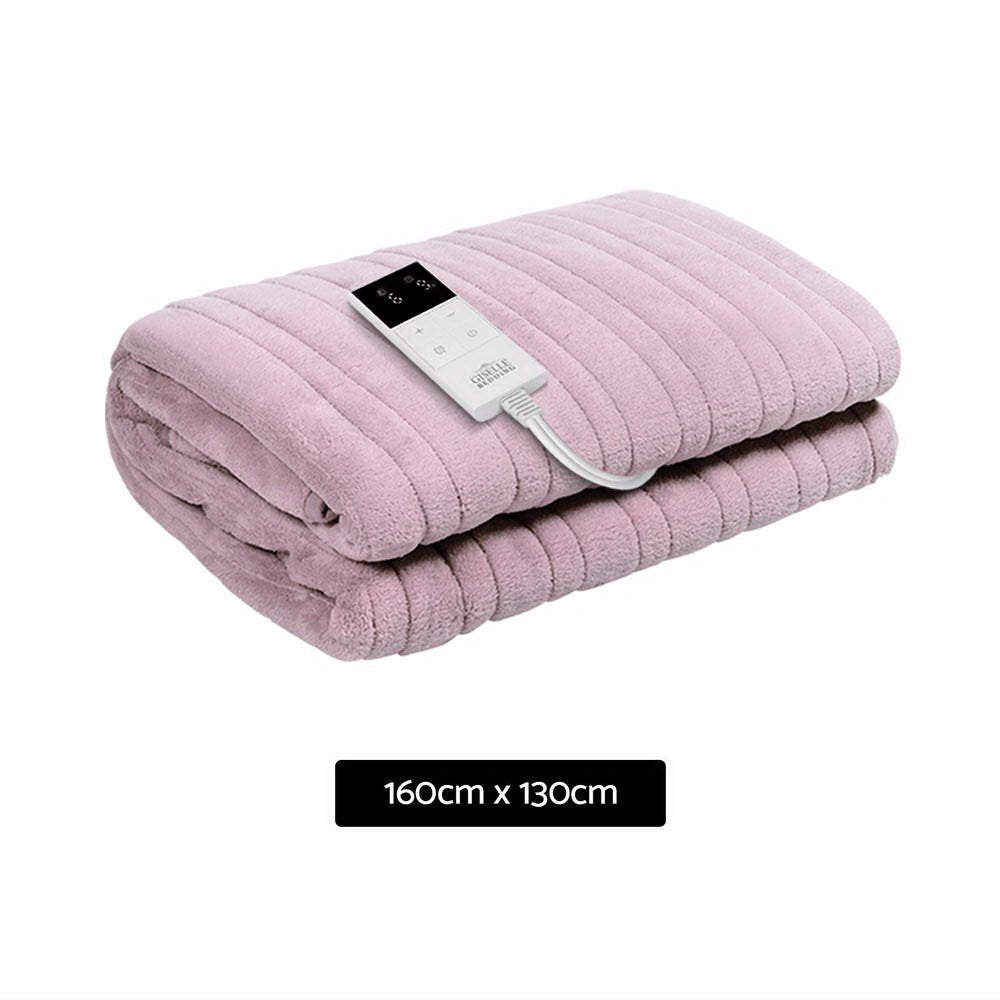 Heated Electric Throw Rug Fleece Sunggle Blanket Washable Pink - Bedzy Australia