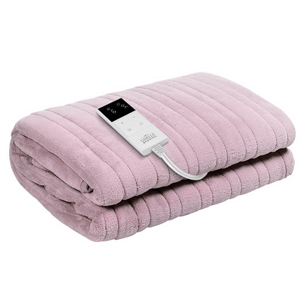 Heated Electric Throw Rug Fleece Sunggle Blanket Washable Pink - Bedzy Australia