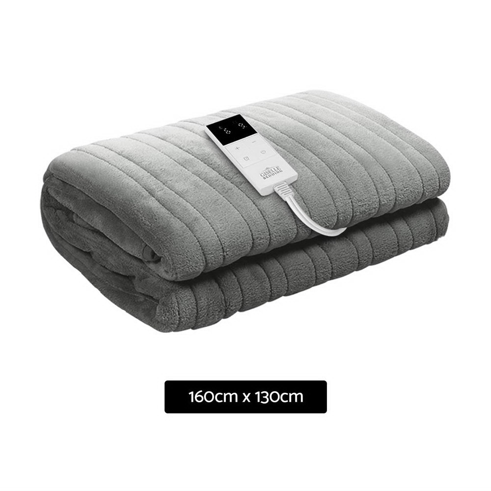 Heated Electric Throw Rug Fleece Sunggle Blanket Washable Silver - Bedzy Australia