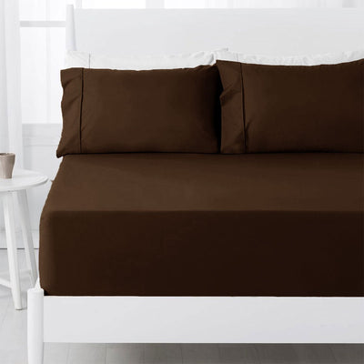 Hotel Living 250TC Chocolate Cotton Rich Combo Set Queen 38cm - Home & Garden > Bedding - Bedzy Australia