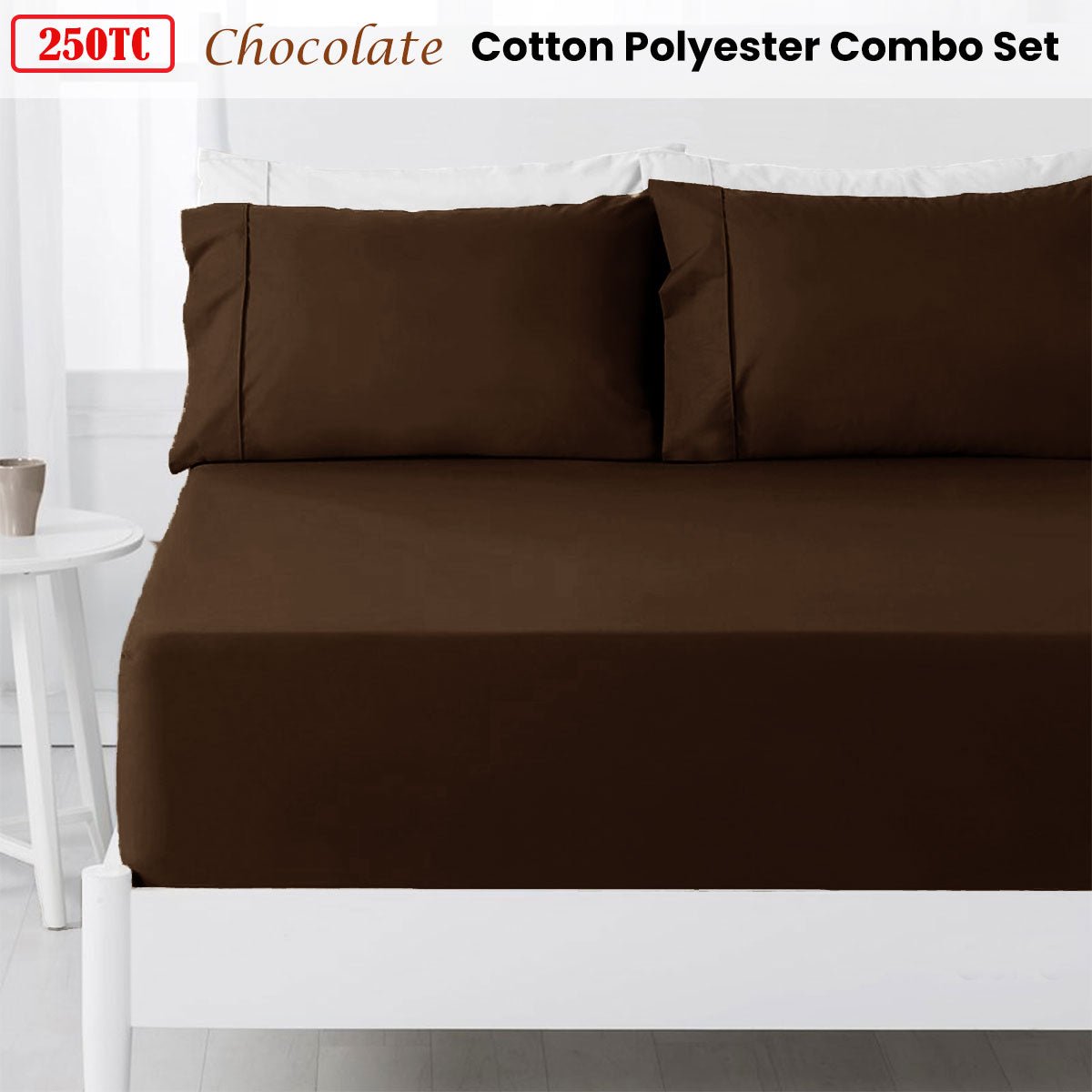 Hotel Living 250TC Chocolate Cotton Rich Combo Set Queen 38cm - Home & Garden > Bedding - Bedzy Australia
