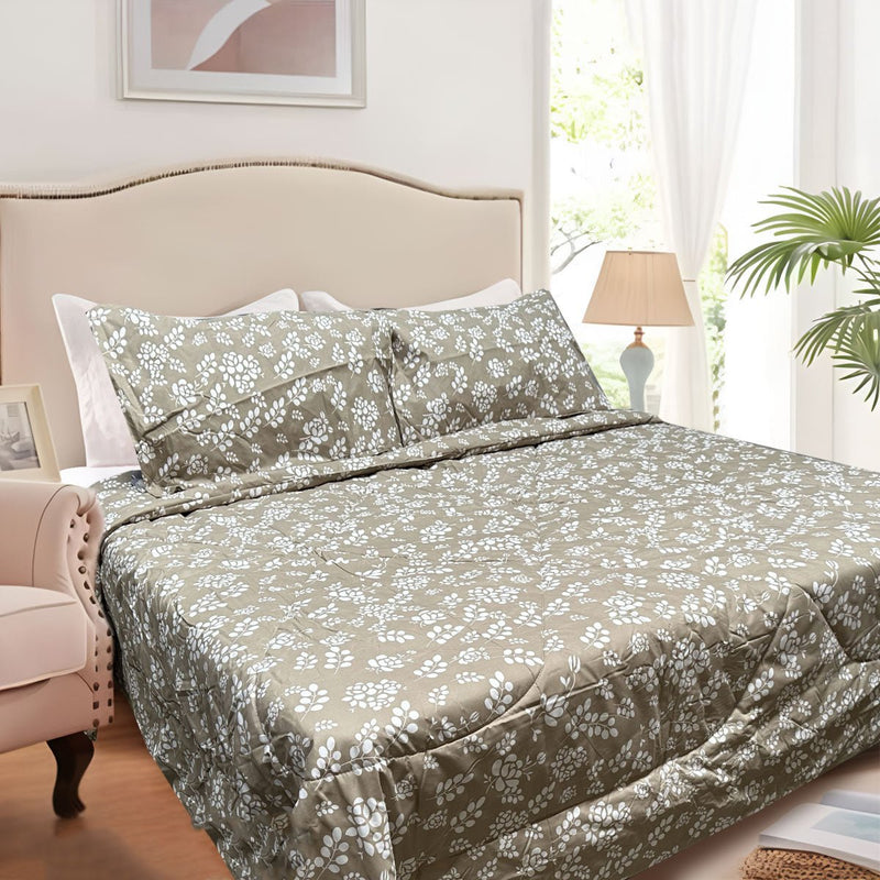 Hotel Living 3 Pce Light Weight Comforter Set Queen/King Corbett Floral Outlines - Home & Garden > Bedding - Bedzy Australia