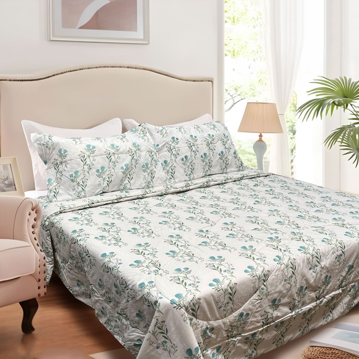 Hotel Living 3 Pce Light Weight Comforter Set Queen/King Corbett Floral Teal - Home & Garden > Bedding - Bedzy Australia