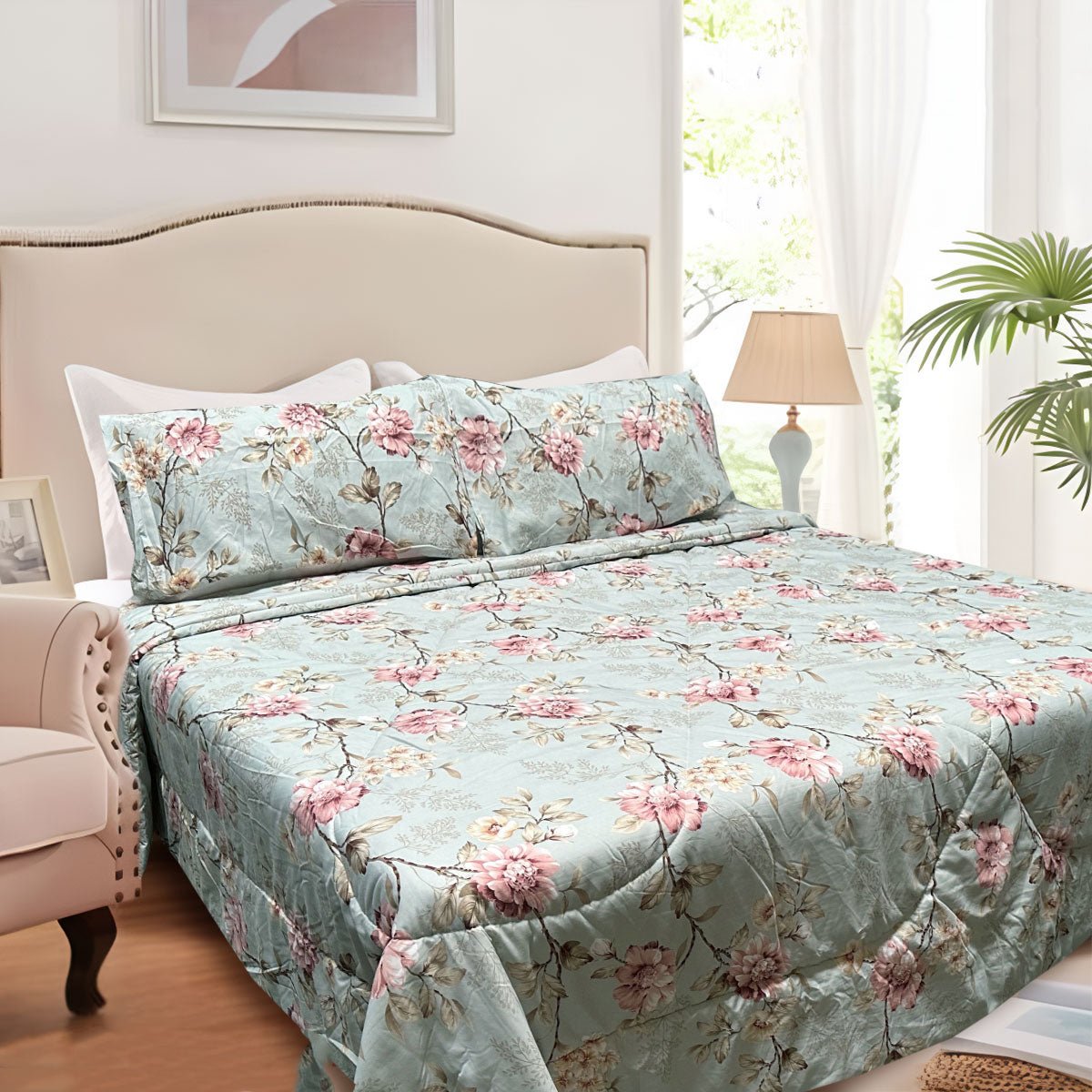Hotel Living 3 Pce Light Weight Comforter Set Queen/King Corbett Floral Vintage - Home & Garden > Bedding - Bedzy Australia