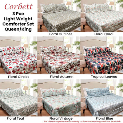 Hotel Living 3 Pce Light Weight Comforter Set Queen/King Corbett Tropical Leaves - Home & Garden > Bedding - Bedzy Australia