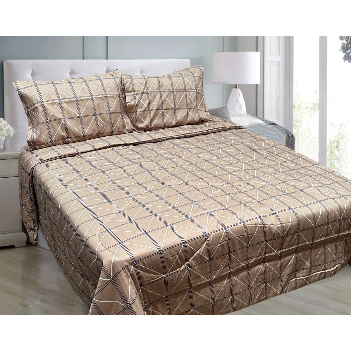 Hotel Living 3 Pce Light Weight Comforter Set Queen/King Oscar Chevron Checkers - Home & Garden > Bedding - Bedzy Australia