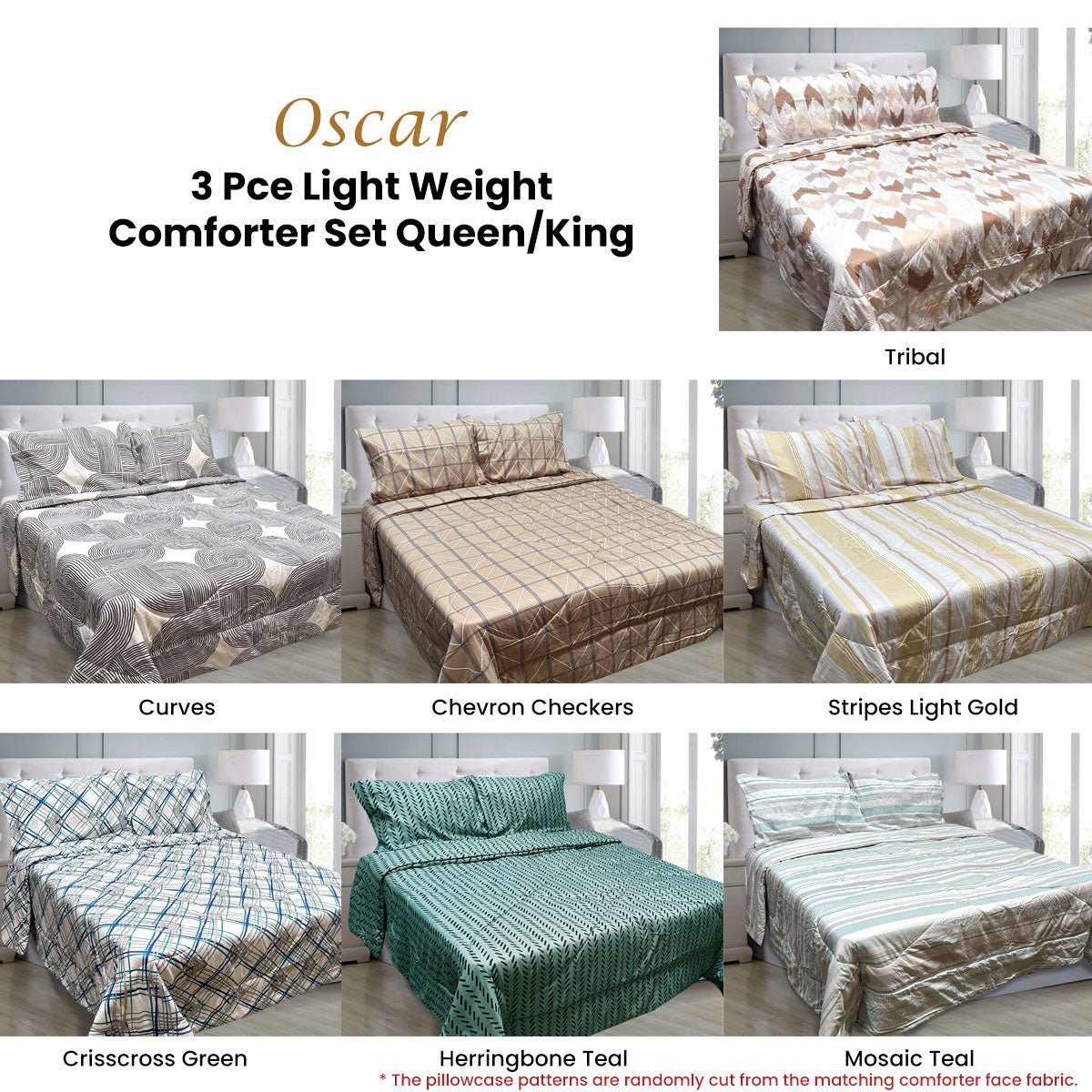 Hotel Living 3 Pce Light Weight Comforter Set Queen/King Oscar Chevron Checkers - Home & Garden > Bedding - Bedzy Australia