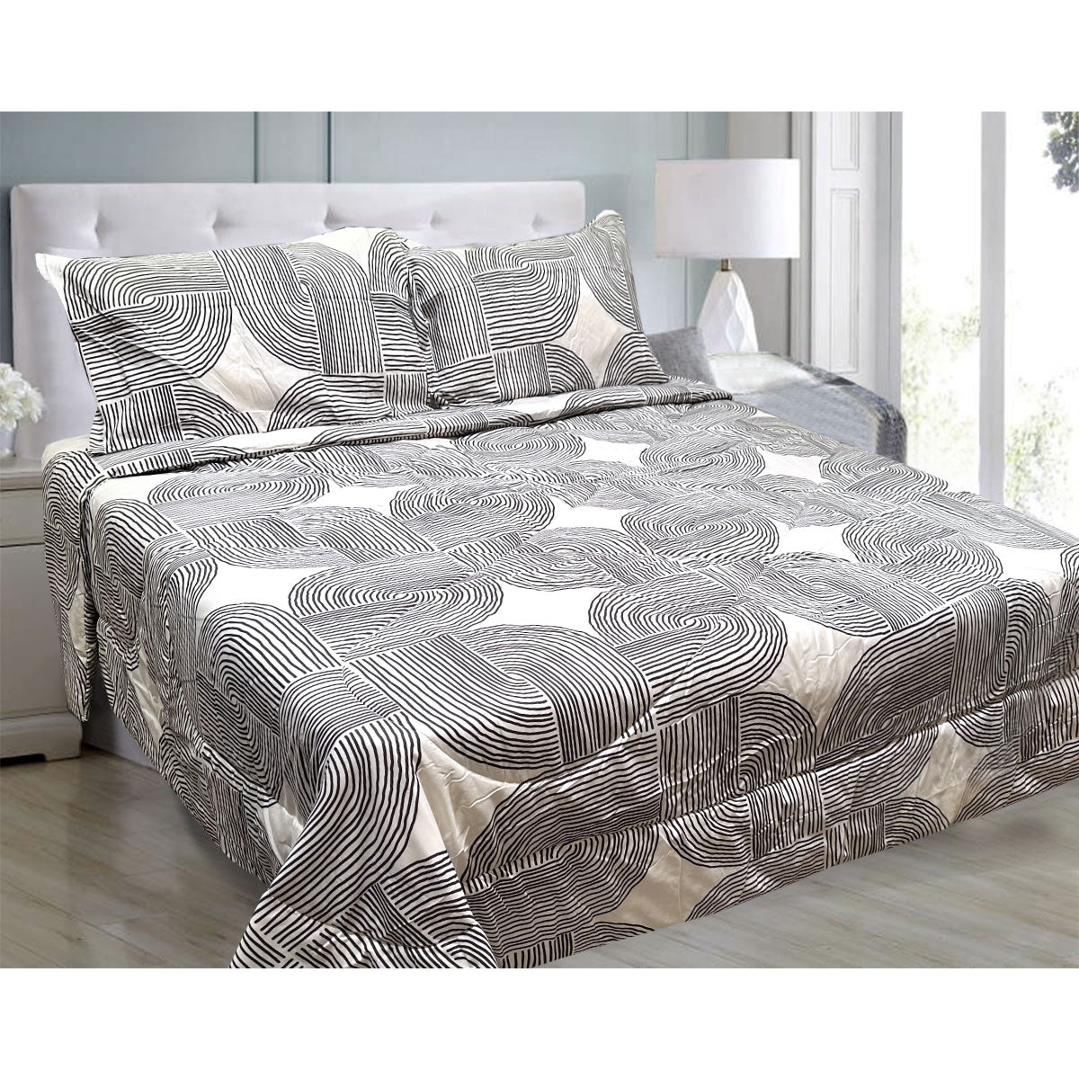Hotel Living 3 Pce Light Weight Comforter Set Queen/King Oscar Curves - Home & Garden > Bedding - Bedzy Australia