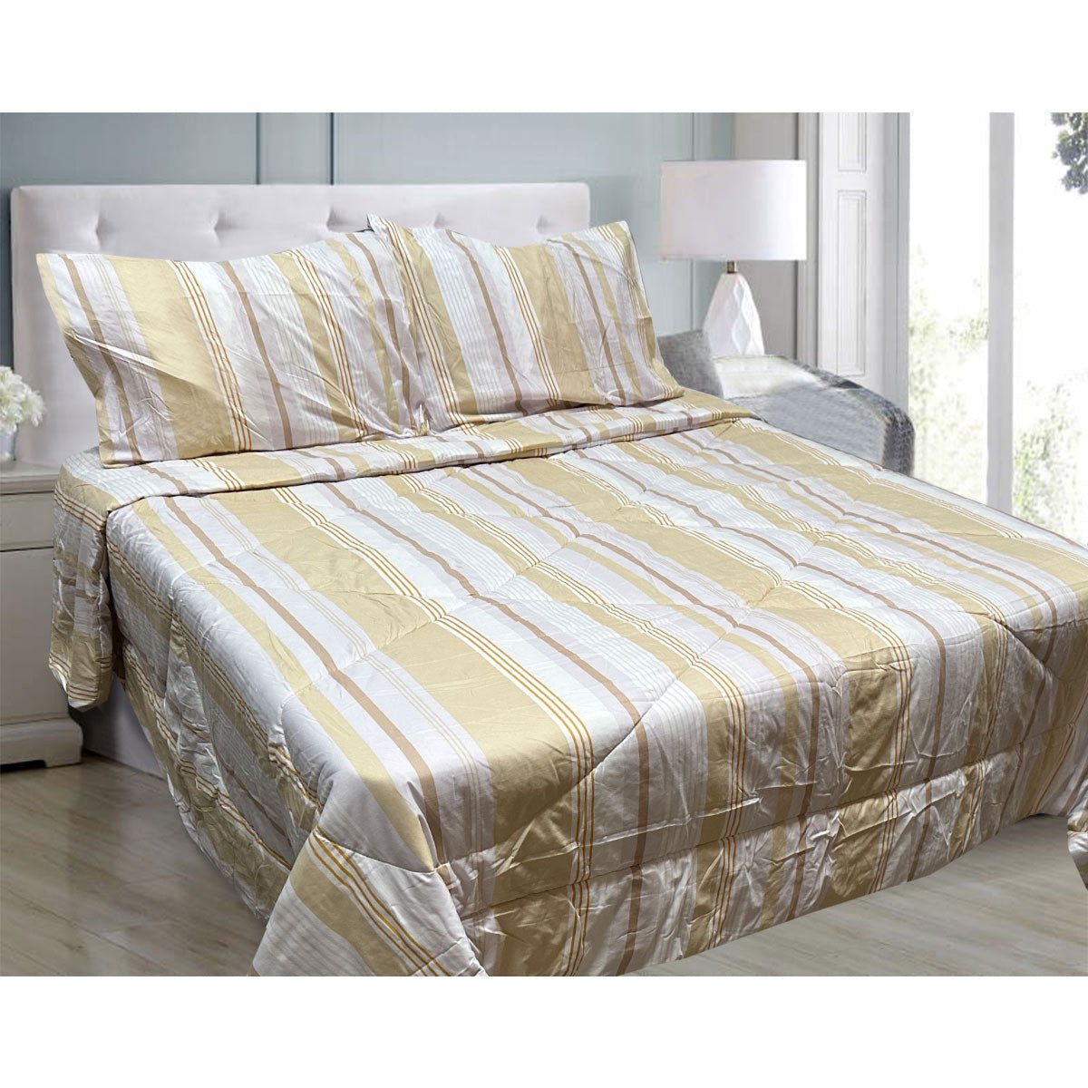 Hotel Living 3 Pce Light Weight Comforter Set Queen/King Oscar Stripes - Home & Garden > Bedding - Bedzy Australia