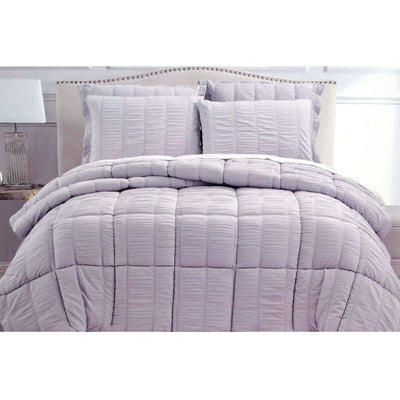 Hotel Living 3 Piece Seersucker Comforter Set Queen Lilac - Home & Garden > Bedding - Bedzy Australia