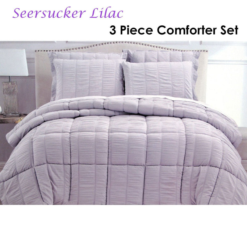 Hotel Living 3 Piece Seersucker Comforter Set Queen Lilac - Home & Garden > Bedding - Bedzy Australia