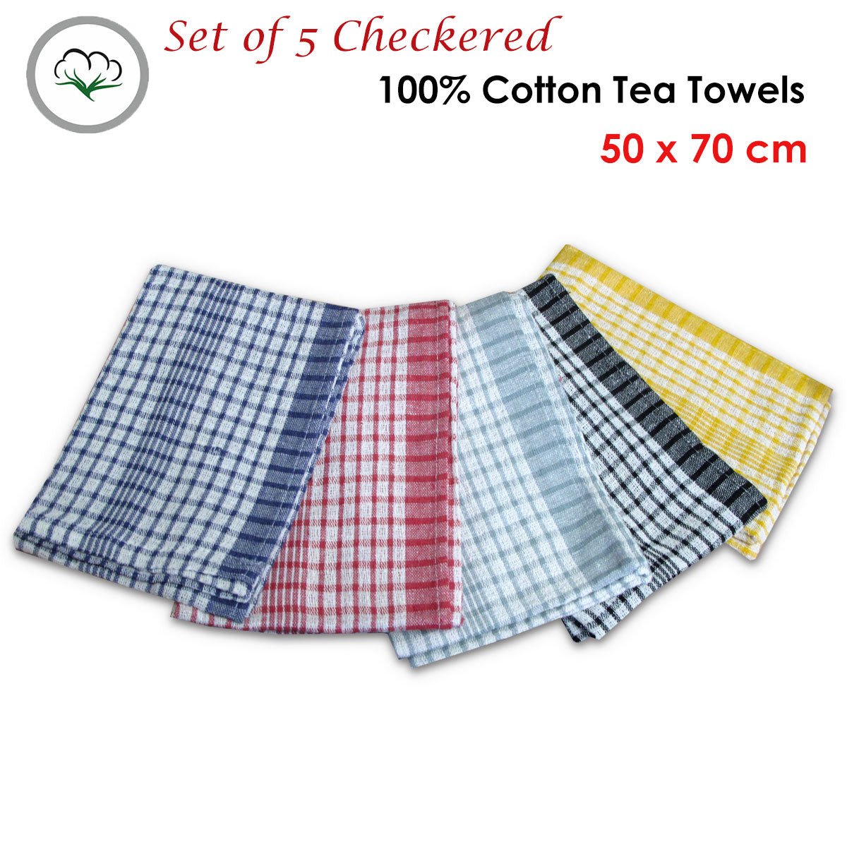 Hotel Living Checkered Set of 5 Cotton Tea Towels - Home & Garden > Kitchenware - Bedzy Australia