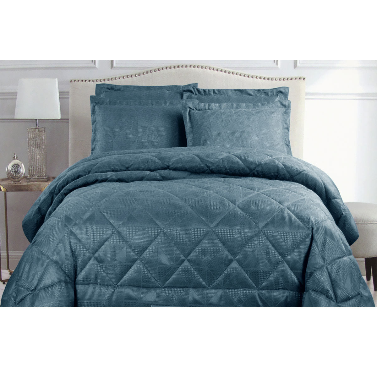 Hotel Living Eli Jacquard Comforter Set King Blue - Home & Garden > Bedding - Bedzy Australia