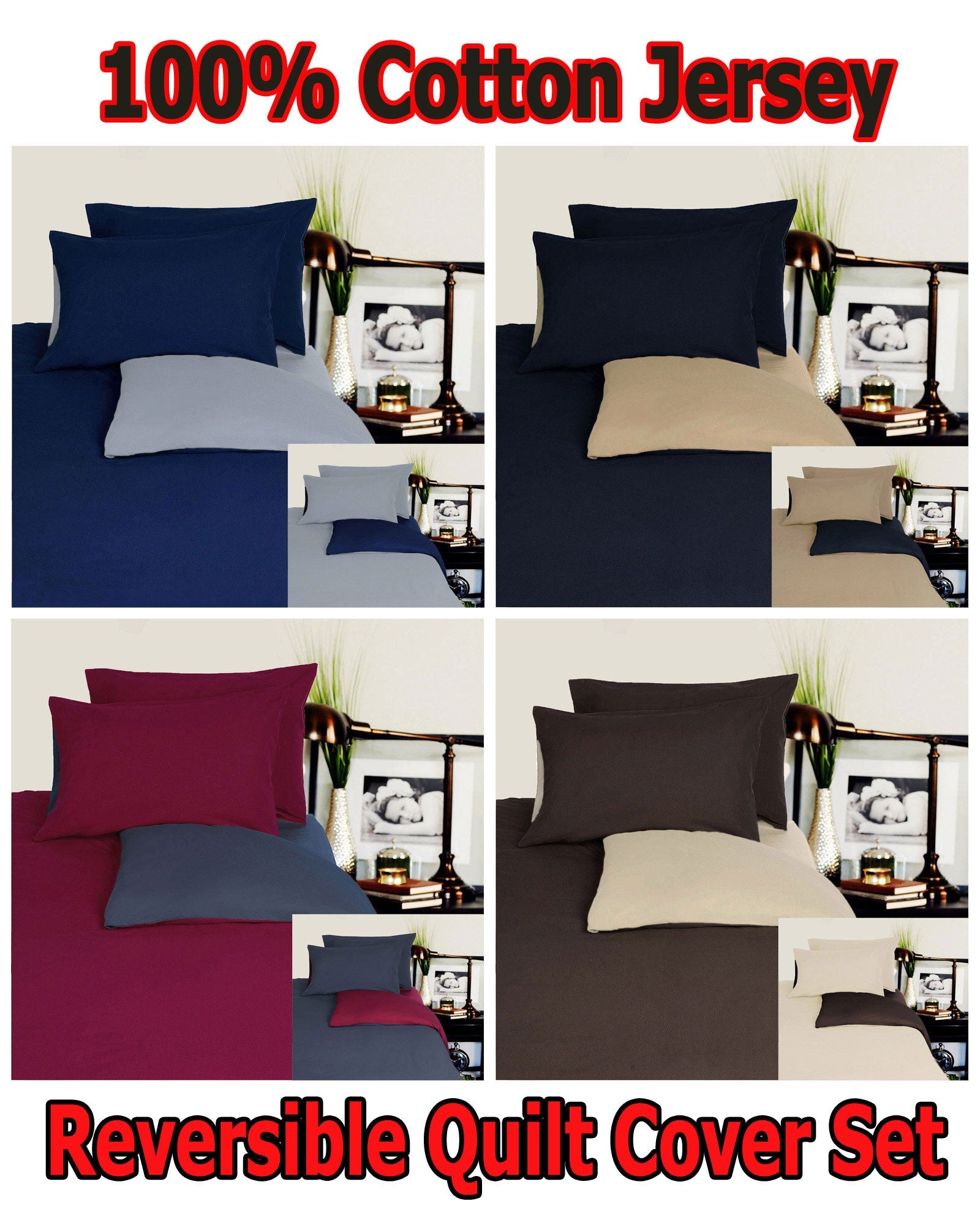 Hotel Living Reversible 100% Cotton JERSEY Quilt Cover Set Black / Latte - QUEEN - Home & Garden > Bedding - Bedzy Australia