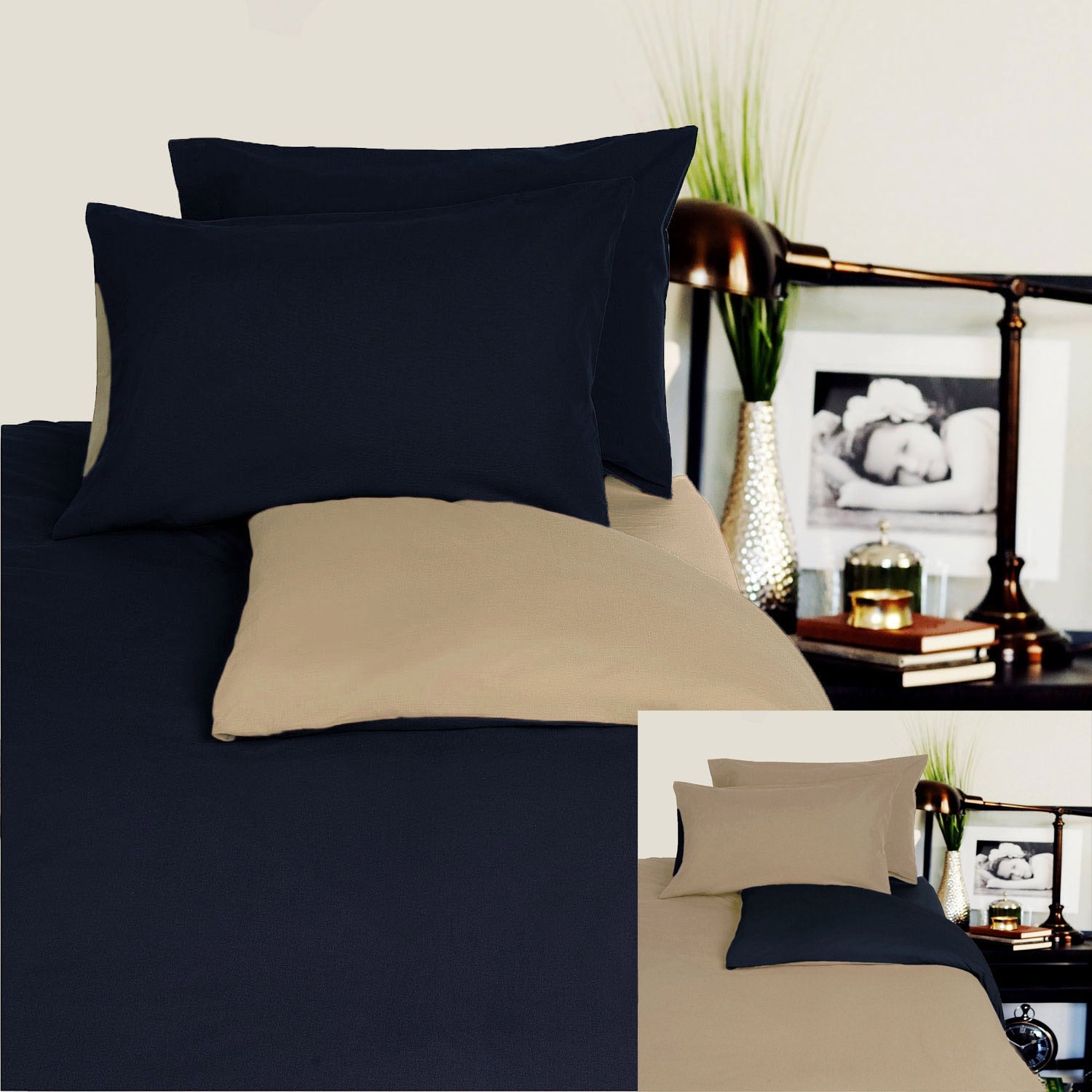 Hotel Living Reversible 100% Cotton JERSEY Quilt Cover Set Black / Latte - QUEEN - Home & Garden > Bedding - Bedzy Australia