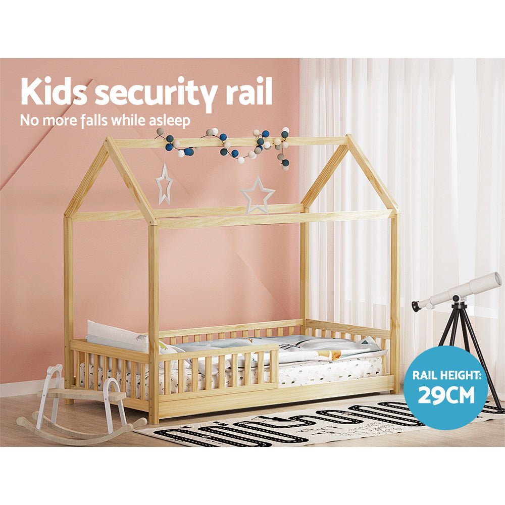 House Style Kids Single Bed Frame - Oak - Furniture > Bedroom - Bedzy Australia