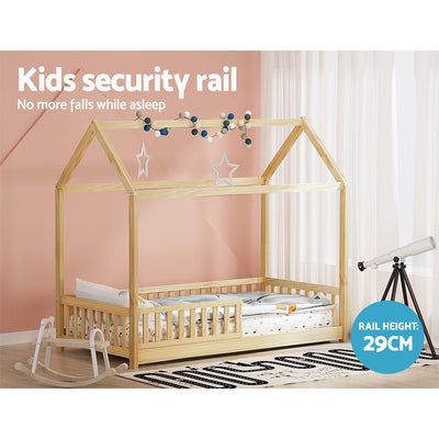 House Style Kids Single Bed Frame - Oak - Furniture > Bedroom - Bedzy Australia