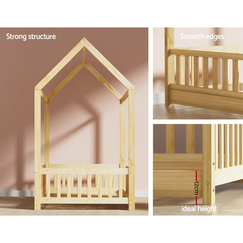 House Style Kids Single Bed Frame - Oak - Furniture > Bedroom - Bedzy Australia